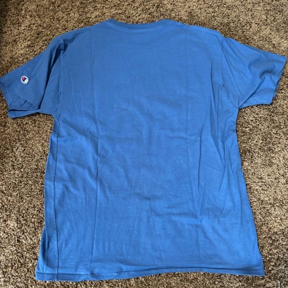 EUC Champion Shirt Blue Spell Out Logo Striped Short Sleeve Adult M Unisex - Picture 2 of 7